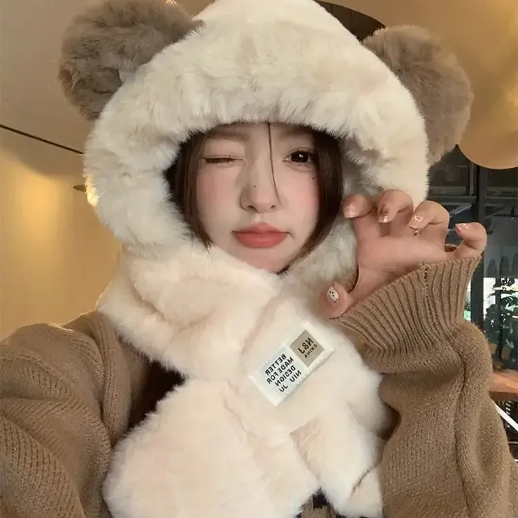 2025款冬季保暖护耳帽子围巾一两件套冬季加厚雷锋帽女秋冬围脖