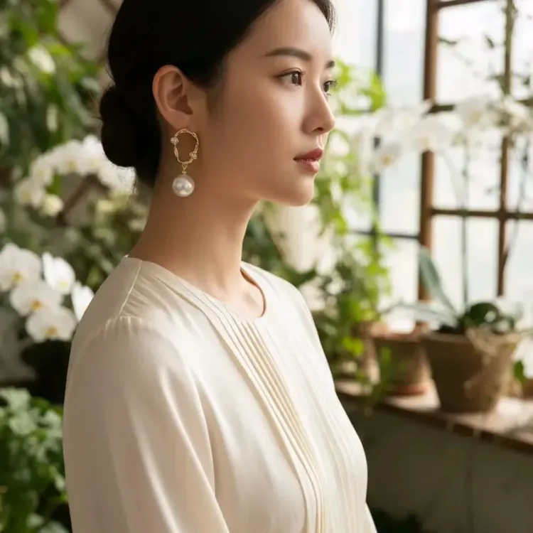 铜合金锆石耳饰 合珍珠耳法式高级感小众设计时髦百搭气质耳环