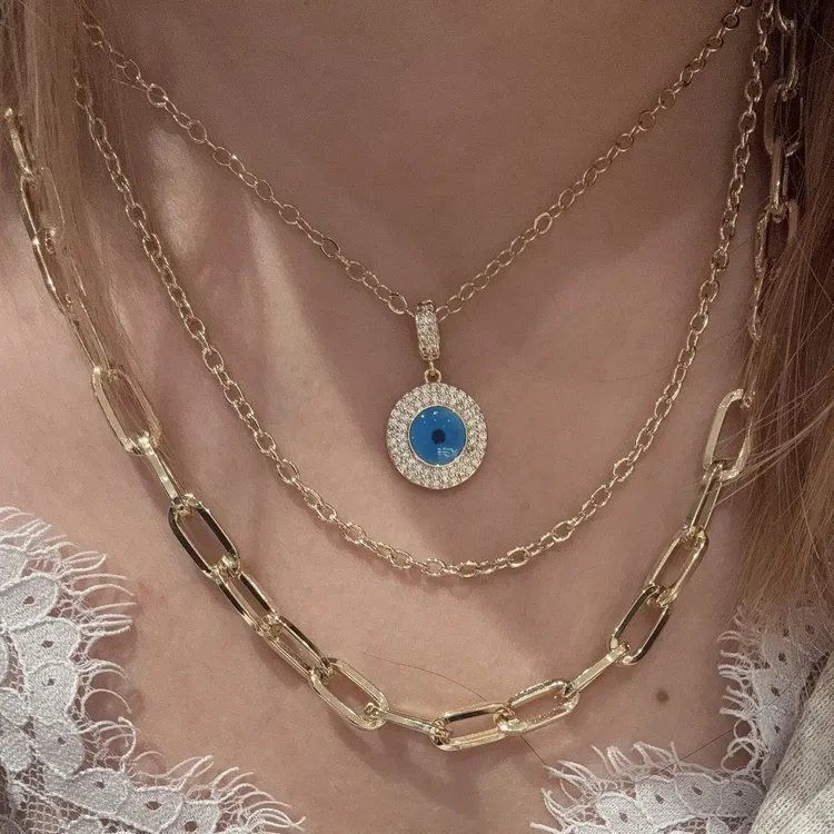 钛钢铅玻璃项链 铜合金镶钻蓝眼项链时尚小众日韩风轻奢百搭女款