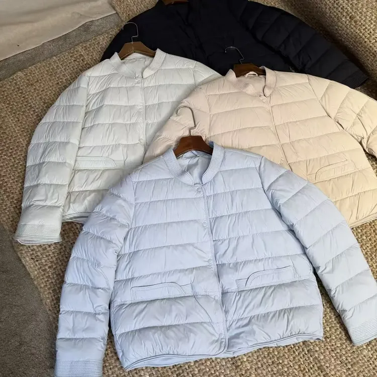 2A08-立领90鸭绒女装圆领羽绒服长袖韩版拼接运动风插肩袖保暖