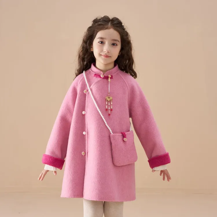 女童双面穿呢大衣2025新款秋冬款加厚国风拜年服新中式中长款外套