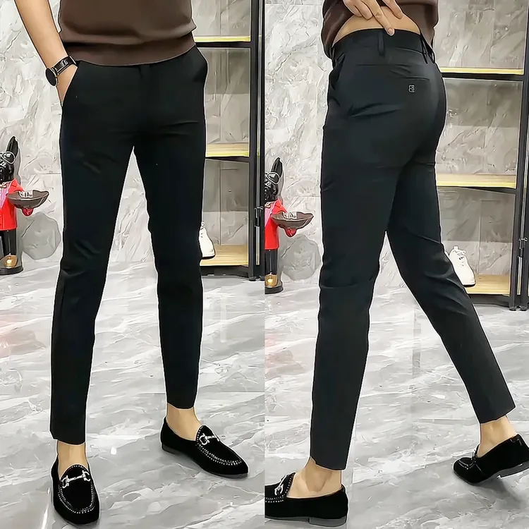 休闲裤2025秋冬款西裤男高档九分修身开叉小脚男裤帅气百搭裤子男