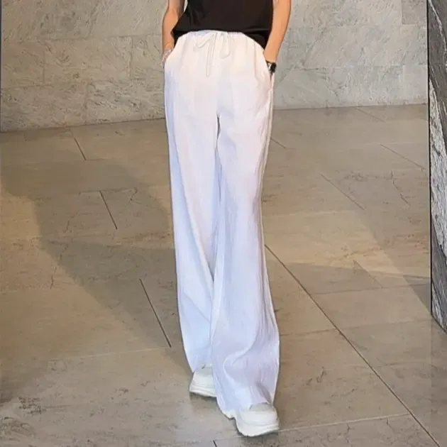 AMASS/阿玛施夏季高腰显瘦纯色百搭薄款垂感亚麻直筒裤5100552