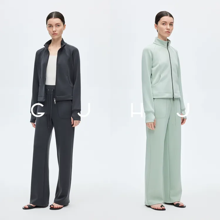 GJ-HJ莫代尔卫衣卫裤运动套装女修身立领拉链卫衣外套 垂感直筒裤