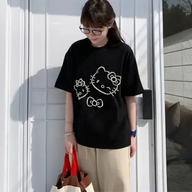 SEVENFUOO -【kitty钉珠】透气显瘦百搭短袖T恤