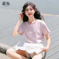 慕兔粉色正肩短袖t恤女ins潮2025夏新款设计感小众宽松印花上衣