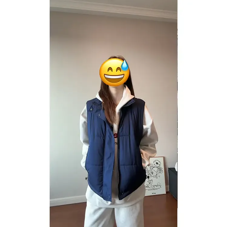 藏青色vintage背心马甲男女秋冬潮牌青少年立领无袖坎肩棉衣外套