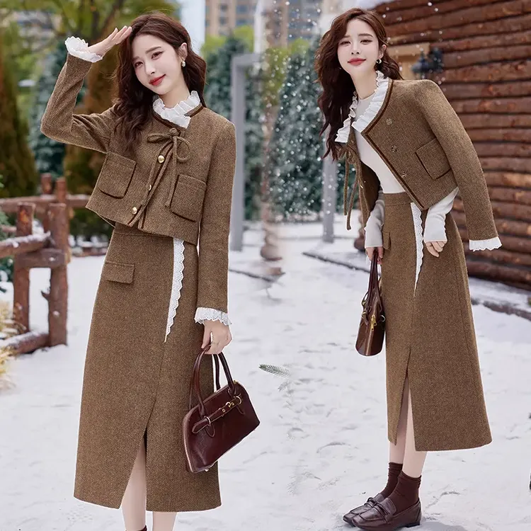 法式小香风套装女2025春秋新款高级感气质名媛高个子半身裙两件套