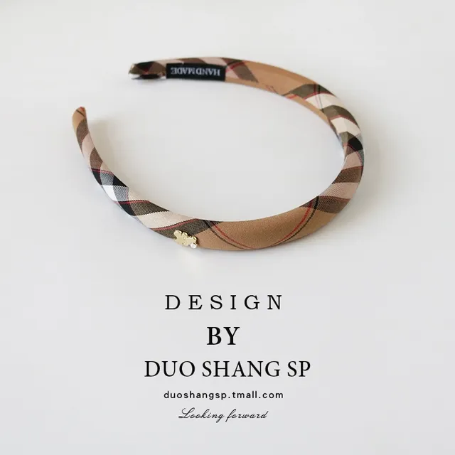 时髦卡其格纹发箍女经典款复古高颅顶压发卡外戴百搭韩国洗脸头箍