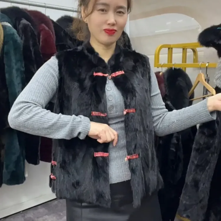 真貂毛马夹双面保暖立领女提花国风中式宽松