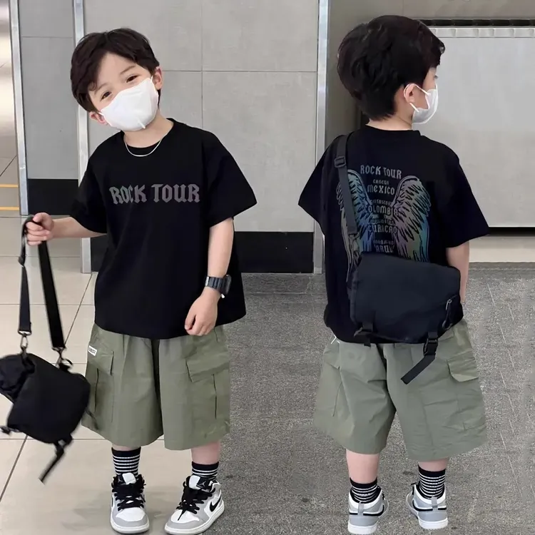 纯棉男童夏装2025新款童装儿童韩版痞帅短袖印花T恤潮酷男孩上衣