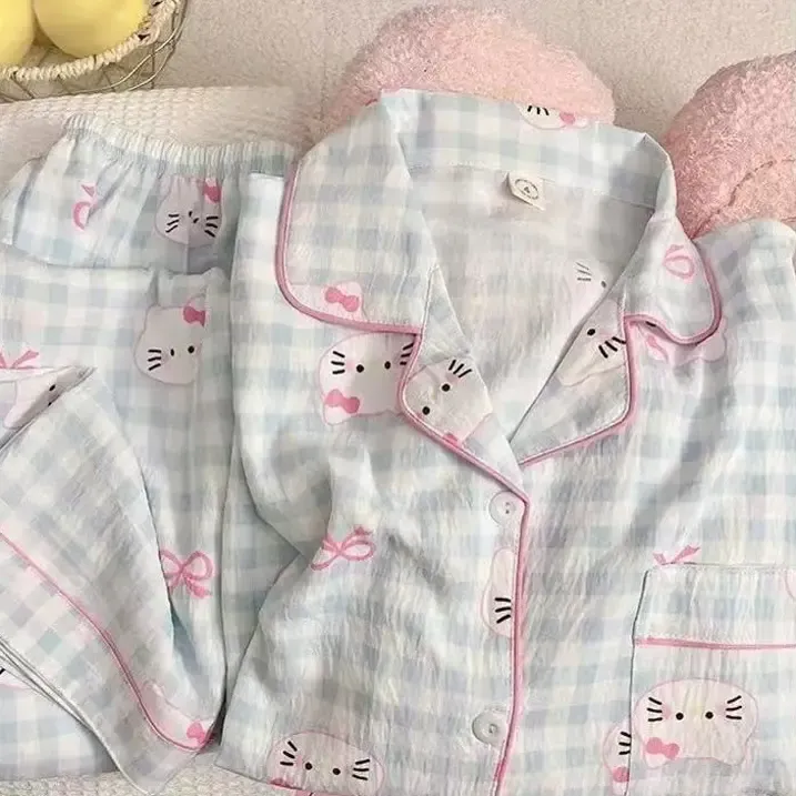 云朵棉卡通Kitty睡衣女春秋长袖亲肤棉纱睡衣家居服套装