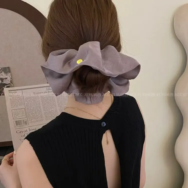 纹理缎面金标大肠发圈韩版轻奢高级气质简约百搭法式复古马尾发绳