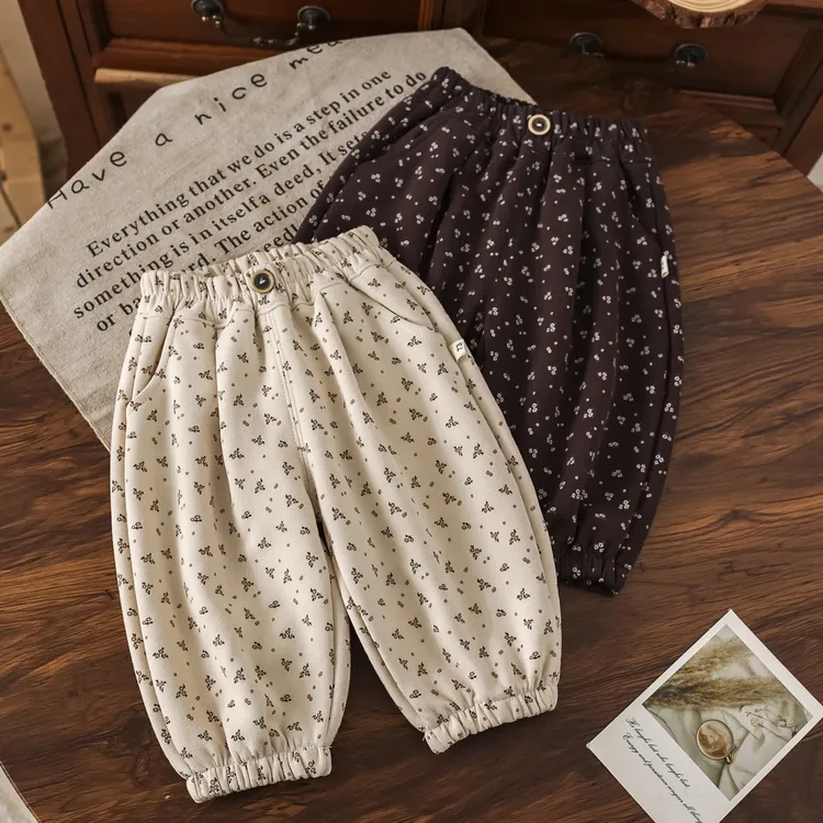 儿童裤子春秋季卫裤休闲裤小童女童韩版碎花裤宽松韩版外穿洋气