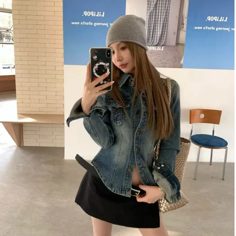 2025新款高级感收腰显瘦百搭夹克上衣美式复古牛仔外套女938#