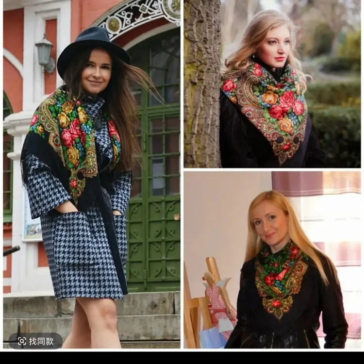 披肩莫斯风情流苏围巾保暖高级秋冬多种时尚印花洋气110㎝konaquqa