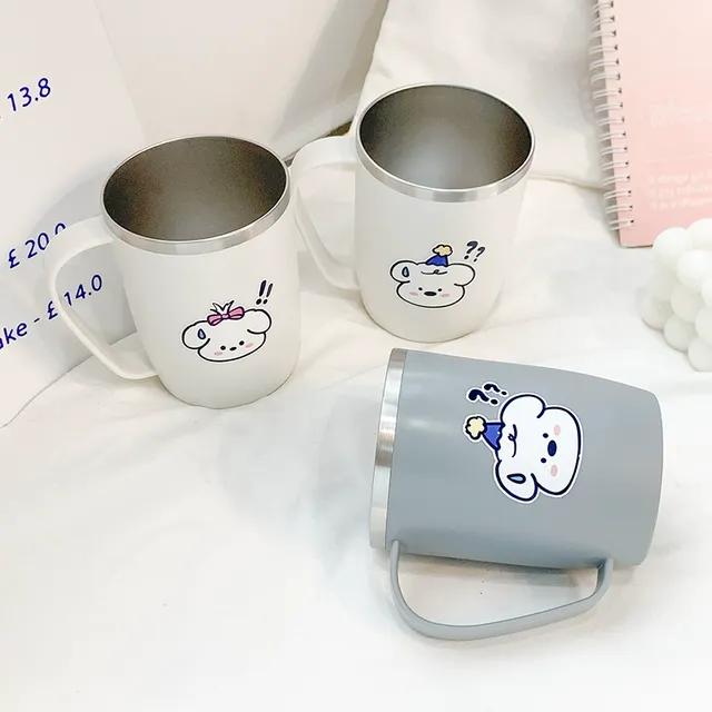 304不锈钢漱口杯食品级儿童加厚防烫卡通家用把手杯学生情侣喝水