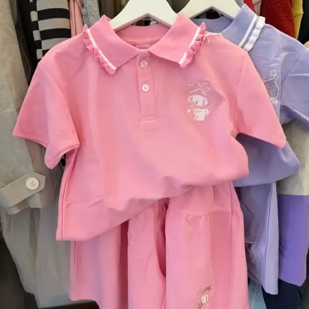 常规夏季纯色套头学院女套装韩版女孩女童中大童时髦夏装