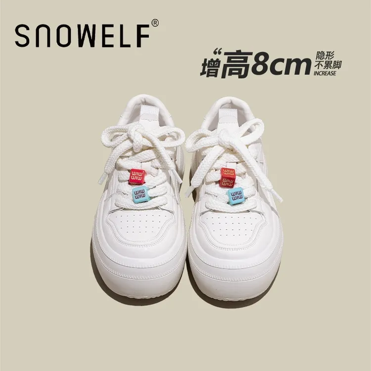 厚底增高小白鞋女款2025春季新款真皮透气休闲面包鞋百搭运动板鞋