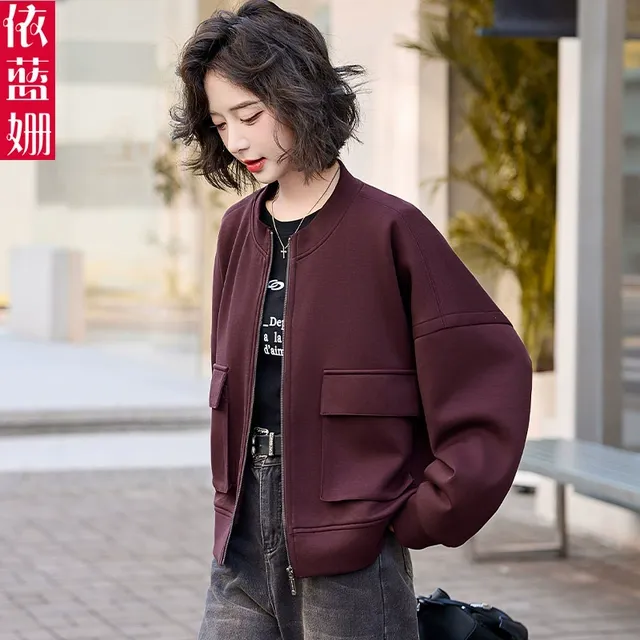 安可拉红休闲百搭立领外套女短款2025春秋季时尚宽松显瘦开衫卫衣