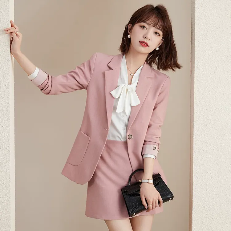 粉色西装外套女春秋2024新款气质女神范主持人正装职业西服套装