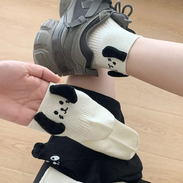 白色袜子女夏季薄款无骨中筒袜卡通立体耳朵小狗可爱搞怪长袜B389
