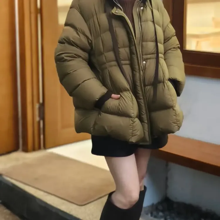 冬季中长款棒球领宽松加厚白鸭绒时尚百搭羽绒服外套