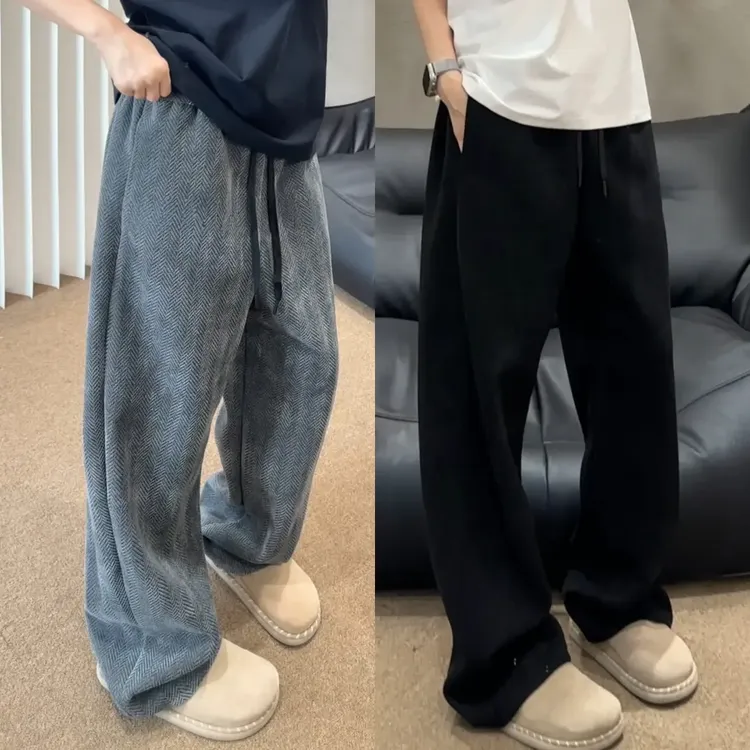 美式复古休闲裤男斑马纹肌理宽松直筒裤阔腿裤重磅卫裤男生弯刀裤