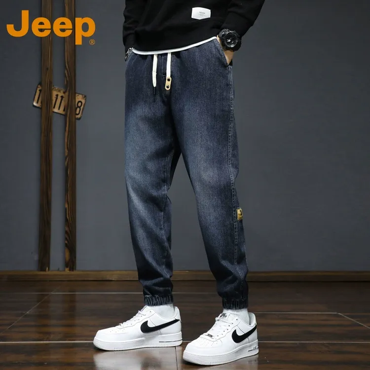 JEEP吉普阔腿牛仔裤男士秋季2025新款束脚哈伦裤弹力休闲长裤子男