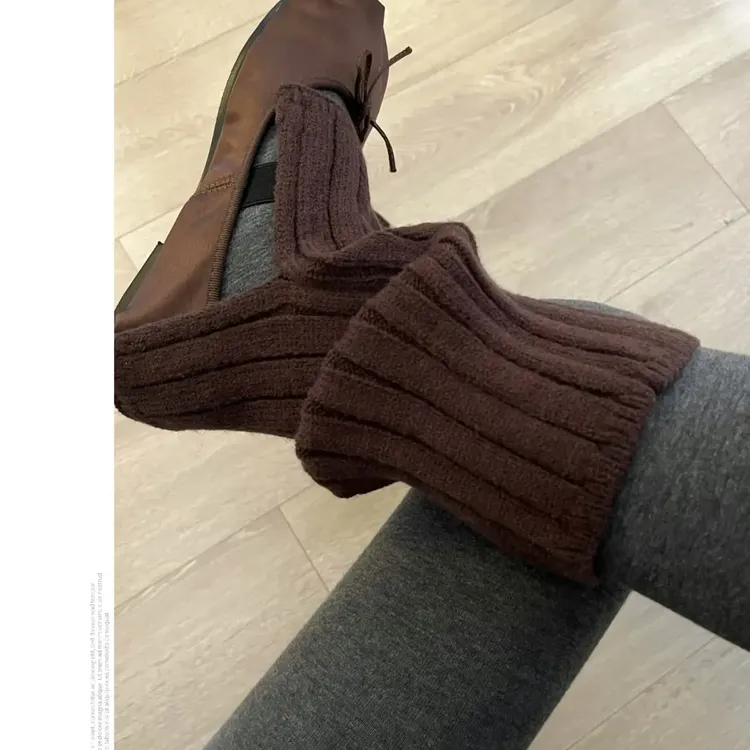 灰色针织袜套女竖条纹修饰腿型日系jk学院风堆堆小腿套袜套7715