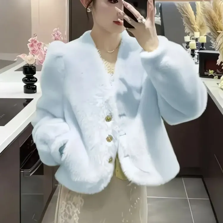 名媛风上衣常规短外套纯色冬季外套通勤常规款毛绒女女士