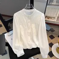 C151 法式白衬衫女高级感春季2025新款蕾丝花边长袖小衫上衣