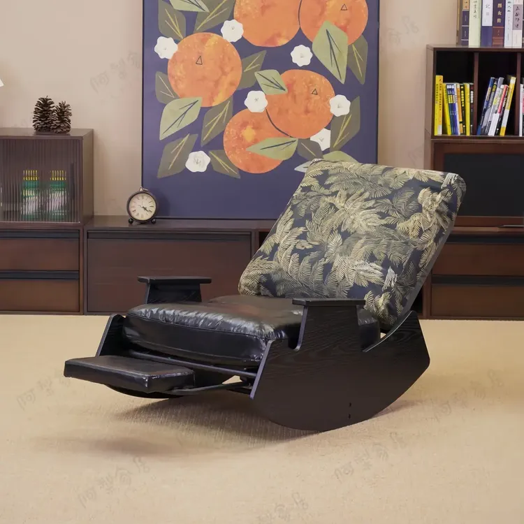 新中式实木摇椅休闲沙发椅客厅家用懒人沙发皮艺北欧休闲躺椅