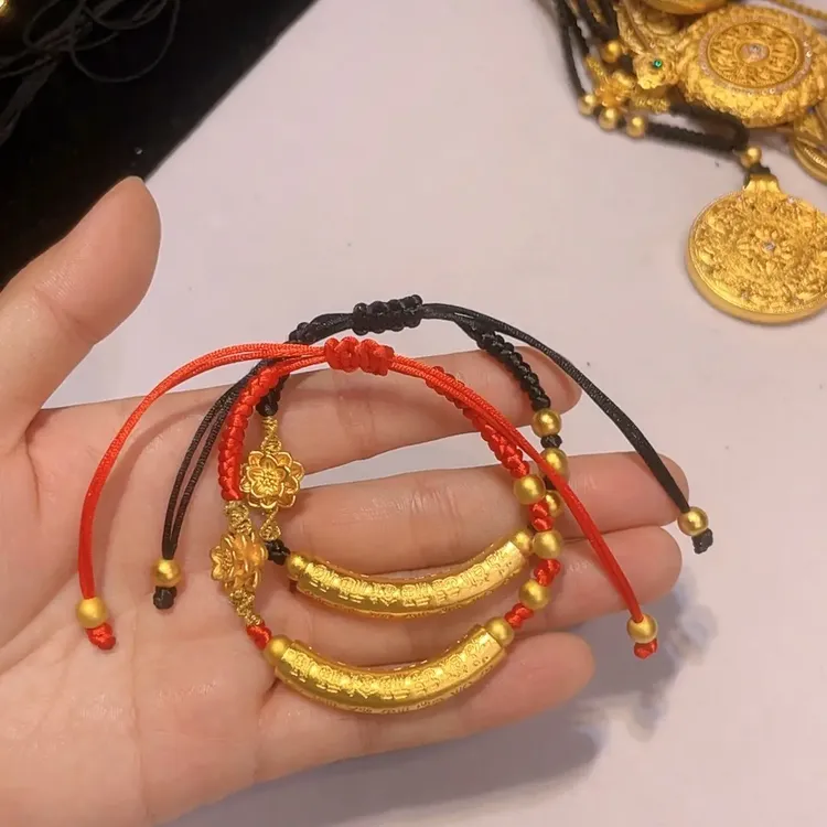 钛钢布艺手链 金店同款古法百福弯管莲花编织手链国风送女友禮物