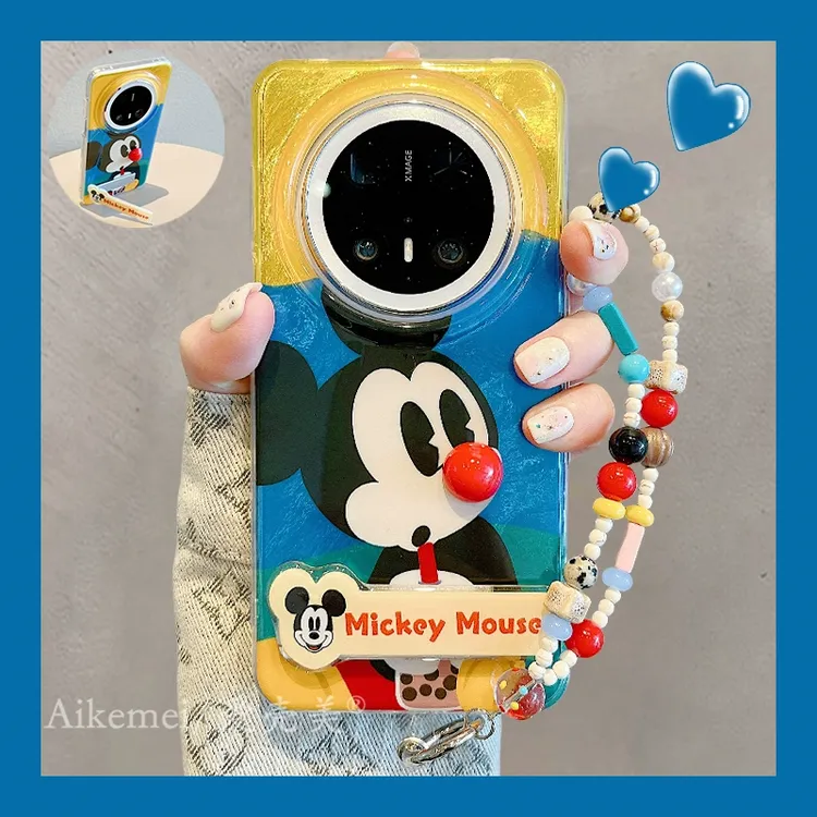 适用华为mate70pro+手机壳喝奶茶米奇mate60pro+立体鼻子折叠支架