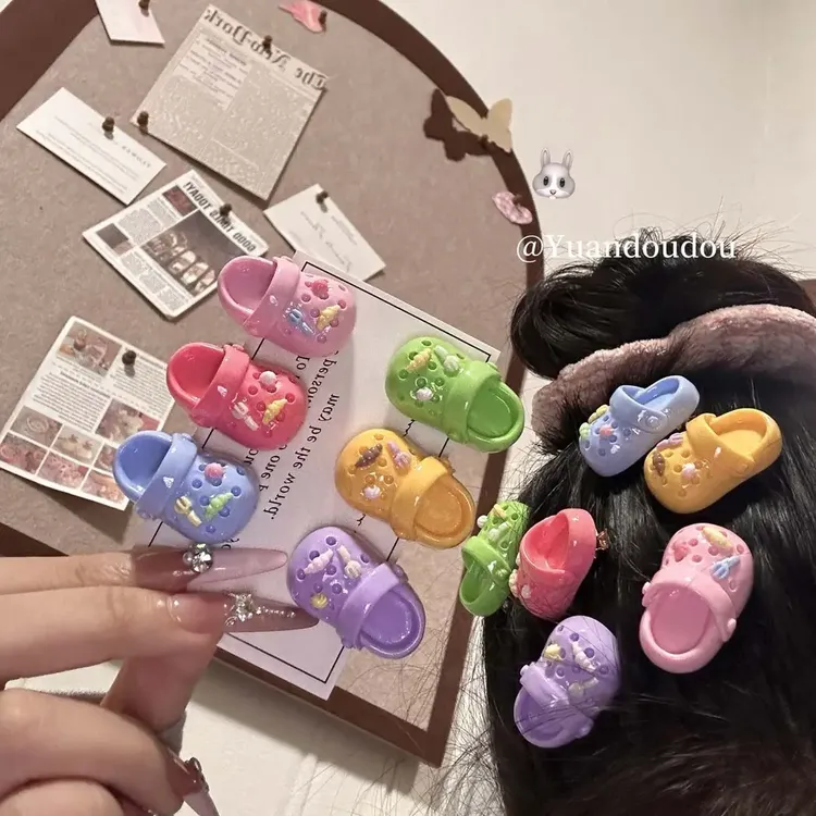 ins~呆萌洞洞拖鞋可爱发夹搞怪卡通发卡少女学生闺蜜海边夹子发饰
