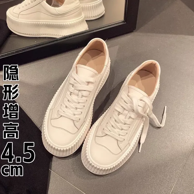 饼干鞋女2025春秋季新款百搭厚底小白鞋休闲板鞋系带松糕鞋运动鞋