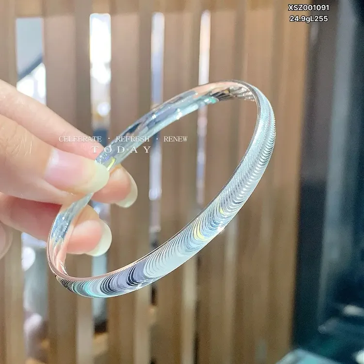 足银手镯 猫眼超闪闭口手镯 足银9999时尚百搭精美实心