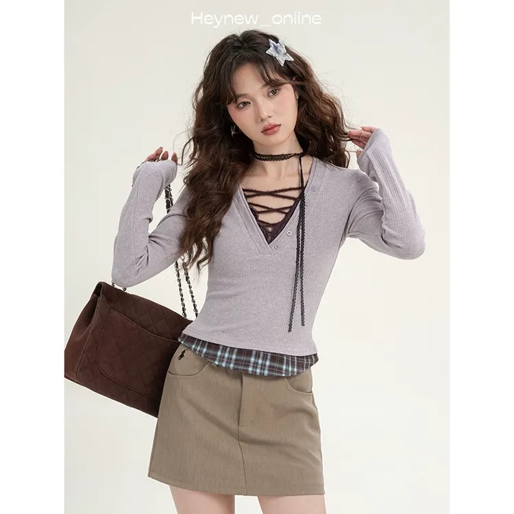 【春季新品预览 喜欢点预约哦】假两件紫色针织-5C059