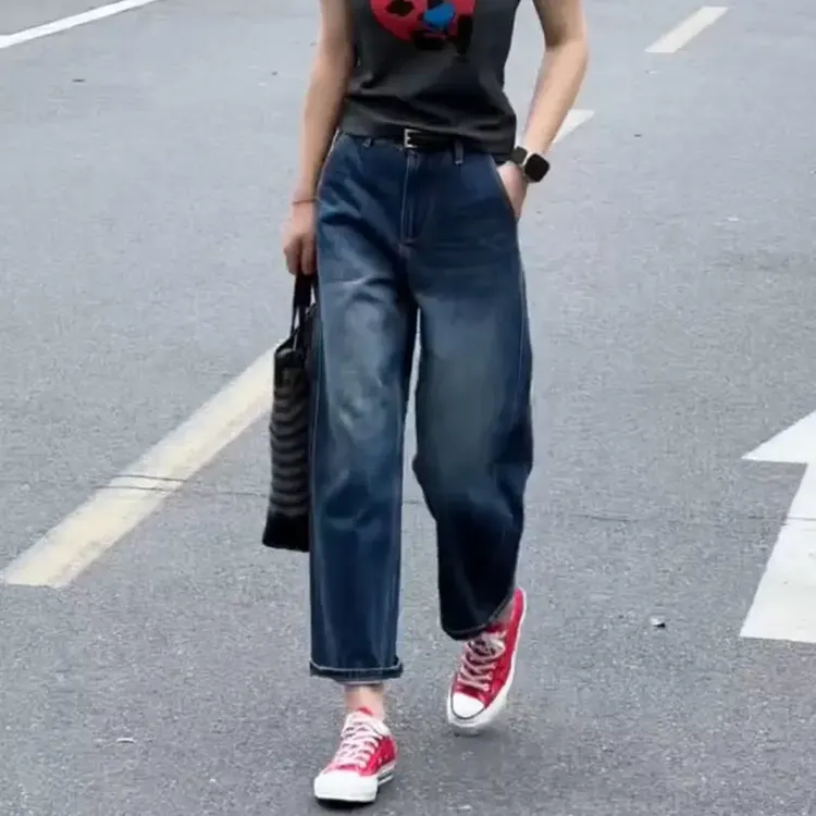牛仔裤女2025秋季新款裤子显瘦高腰爆款九分裤时尚百搭宽松直筒裤