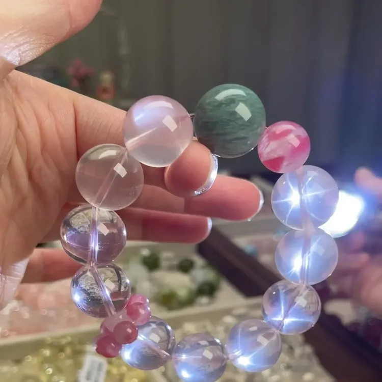 水晶手链 莫桑比克粉六芒星光设计手串