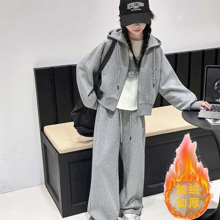 韩系潮款童装女童卫衣外套2025新款秋冬装休闲裤冬装加绒加厚套装