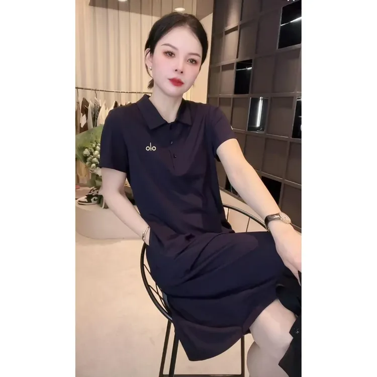 夏季翻领高腰中长裙POLO领连衣裙修身大码欧若休闲精灵风减龄宽松