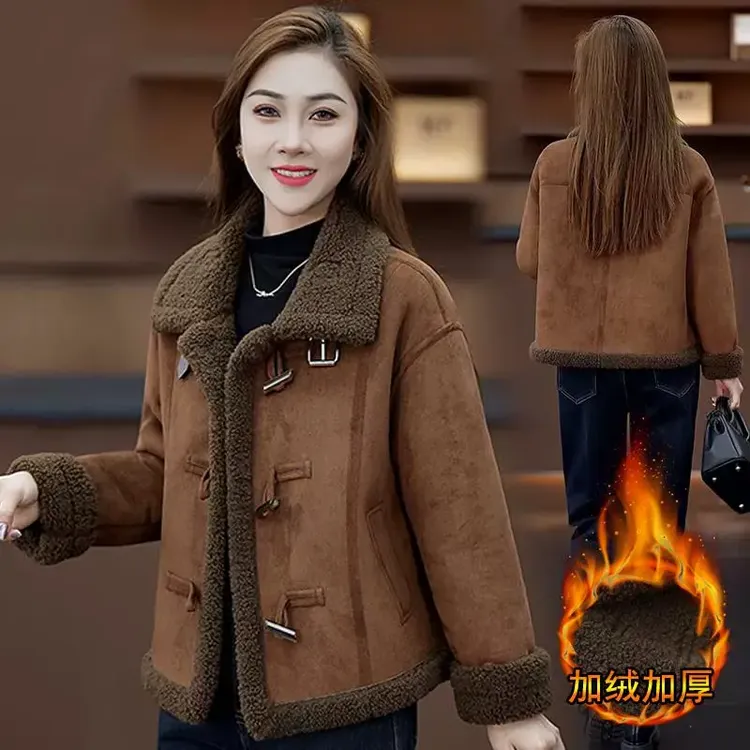 海宁正品毛毛一体外套女2025冬新款保暖澳洲绒毛外套中老年上衣女