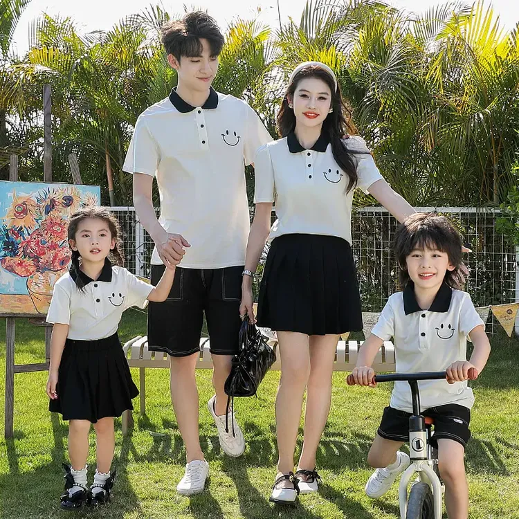 亲子装一家三口夏装2025新款活动团体母女polo学院风洋气母子夏季