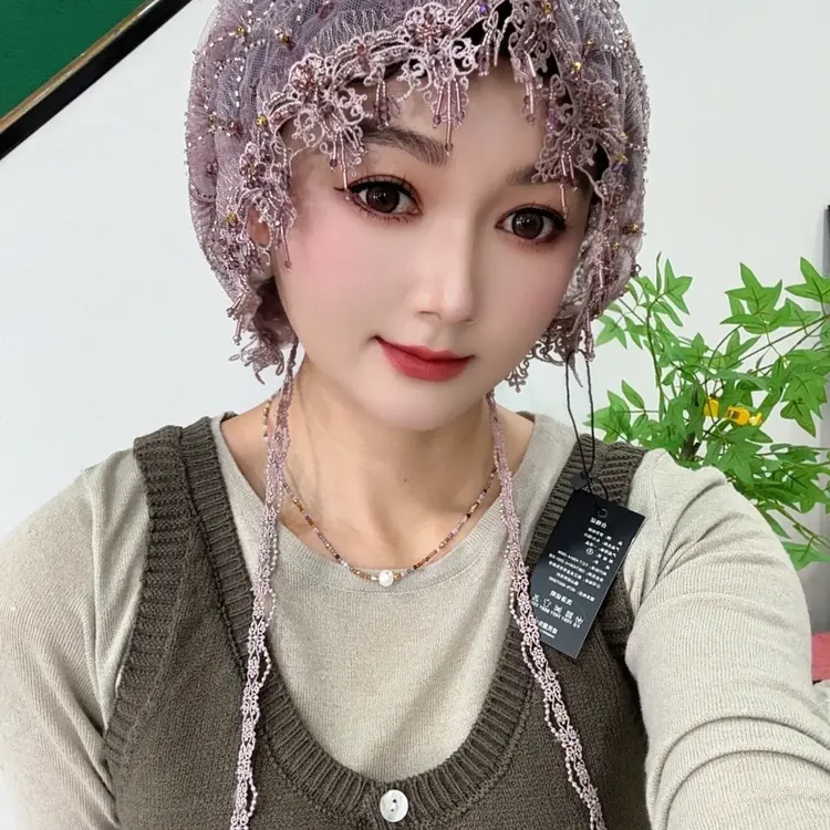 包头帽刺绣重工流苏秋冬丝带款