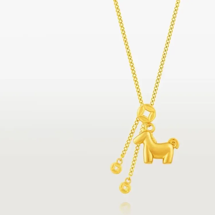 铜合金珐琅吊坠 铜合金 小马铜钱项链