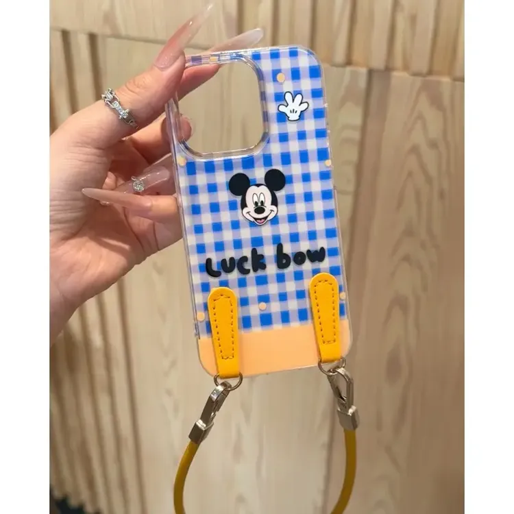 奥菲顿波点蓝格纹米奇适用iPhone16大孔手机壳华为vivo小米15oppo