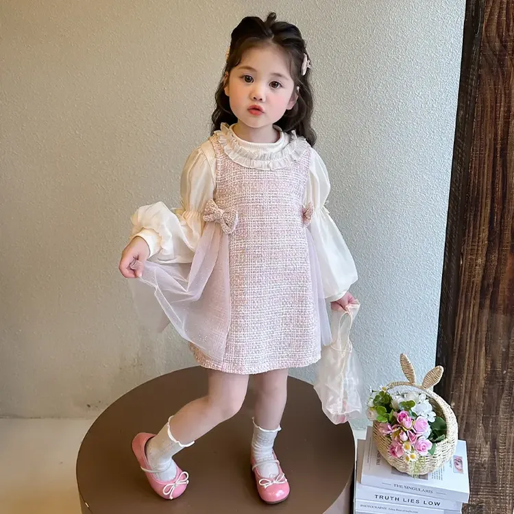 女童春装连衣裙新款洋气儿童装春秋季蕾丝长袖小香风宝宝时髦裙子