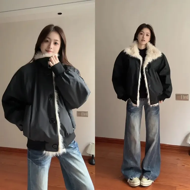 座山雕外套男款冬季保暖加棉加厚pu皮短款棉服潮牌美式复古棉衣潮